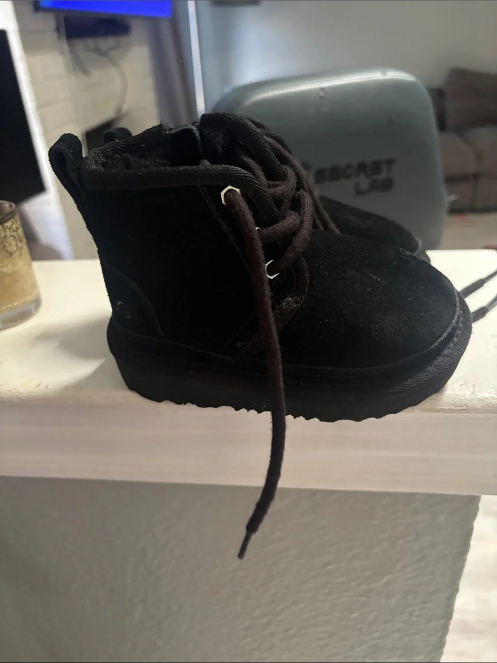 UGG Kids Black Suede Lace-Up Ankle Boots